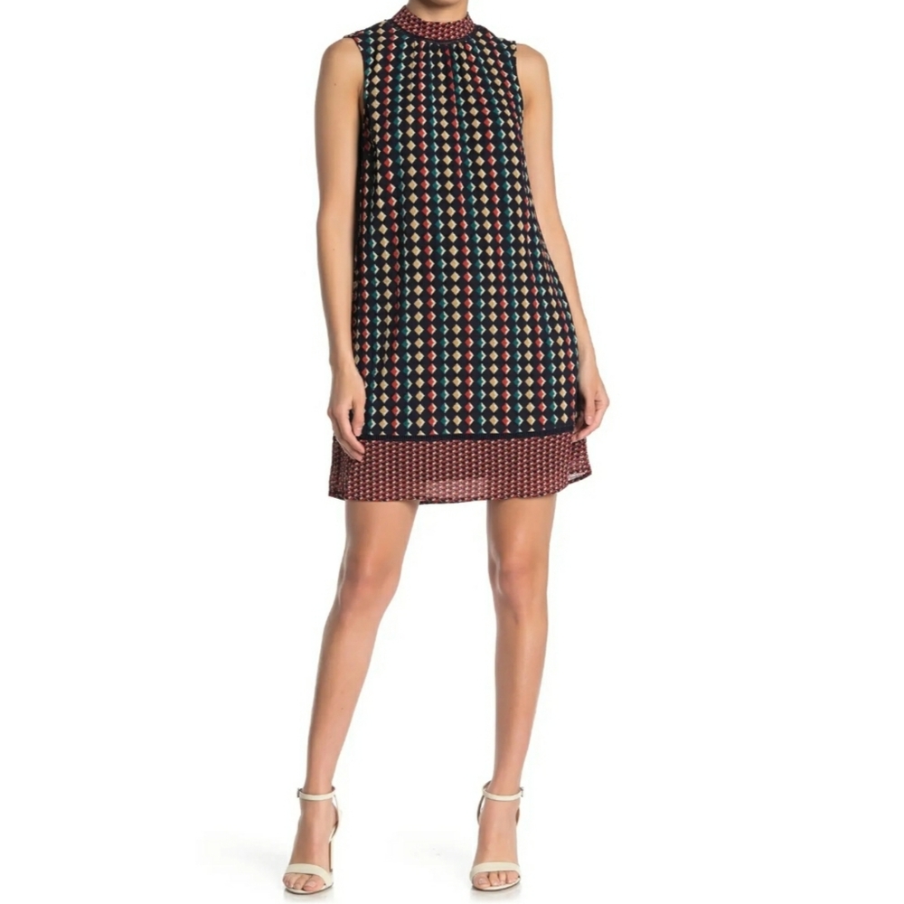 DR2 sleeveless geo printed shift dress